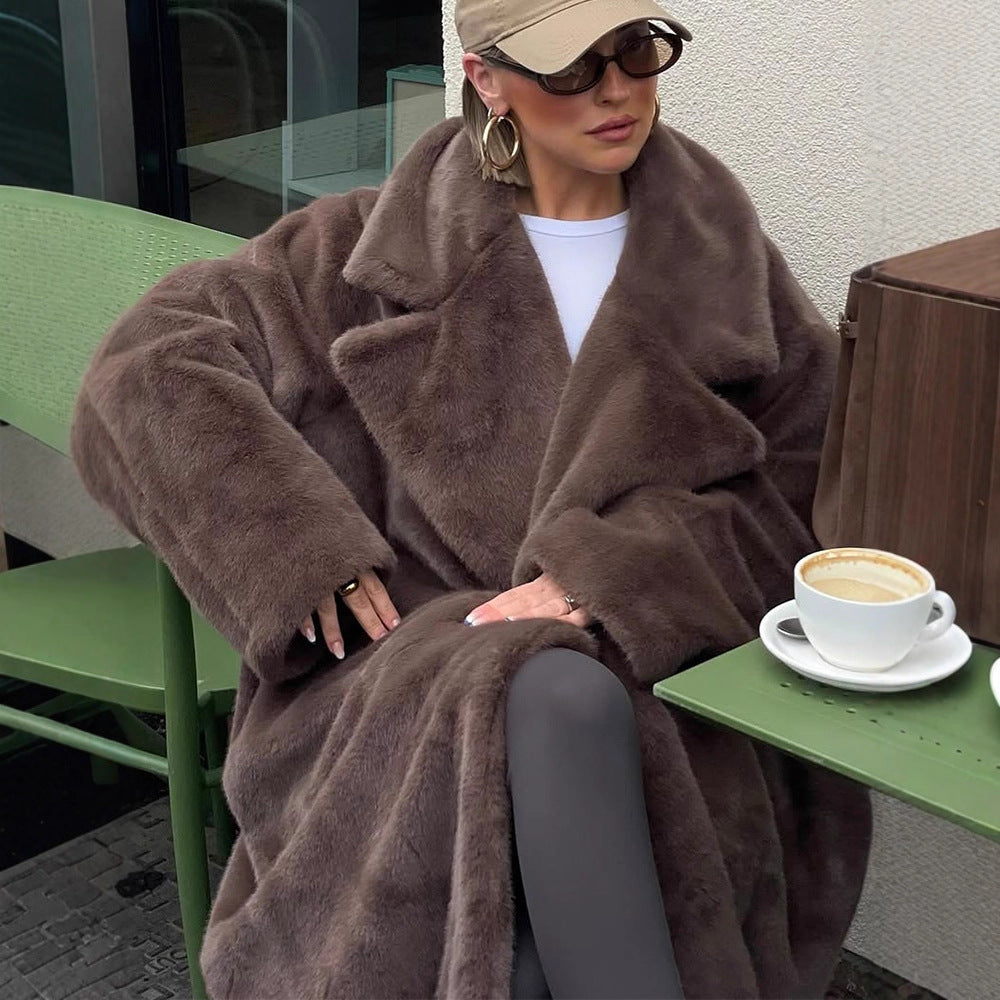 Damen Oversized Kunstfellmantel EB