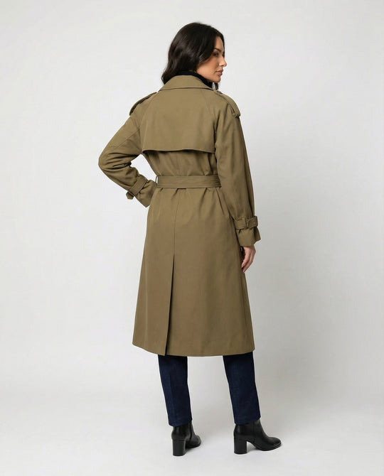 Damen Damenmode doppelreihiger Trenchcoat mit tailliertem Bindegürtel und voluminösen Ballonärmeln EB