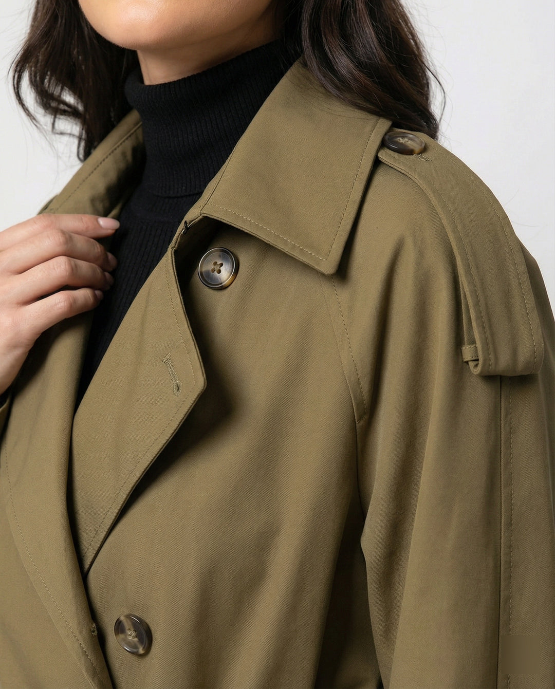 Damen Damenmode doppelreihiger Trenchcoat mit tailliertem Bindegürtel und voluminösen Ballonärmeln EB