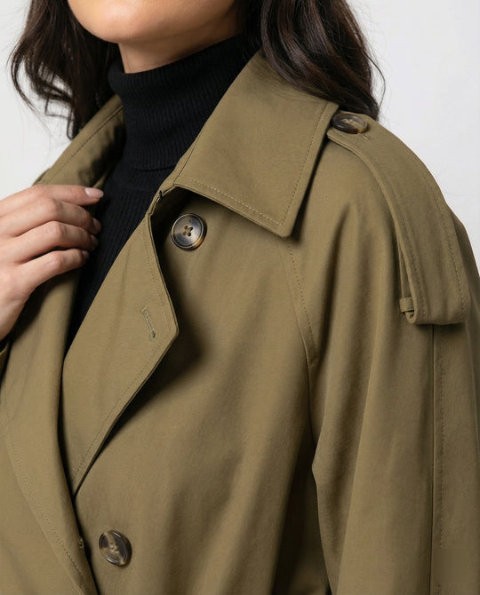 Damen Damenmode doppelreihiger Trenchcoat mit tailliertem Bindegürtel und voluminösen Ballonärmeln EB