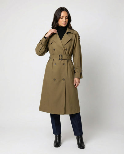Damen Damenmode doppelreihiger Trenchcoat mit tailliertem Bindegürtel und voluminösen Ballonärmeln EB