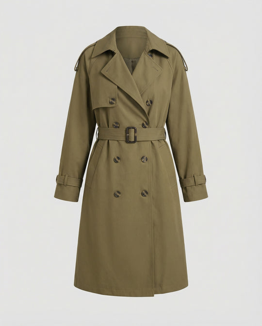 Damen Damenmode doppelreihiger Trenchcoat mit tailliertem Bindegürtel und voluminösen Ballonärmeln EB