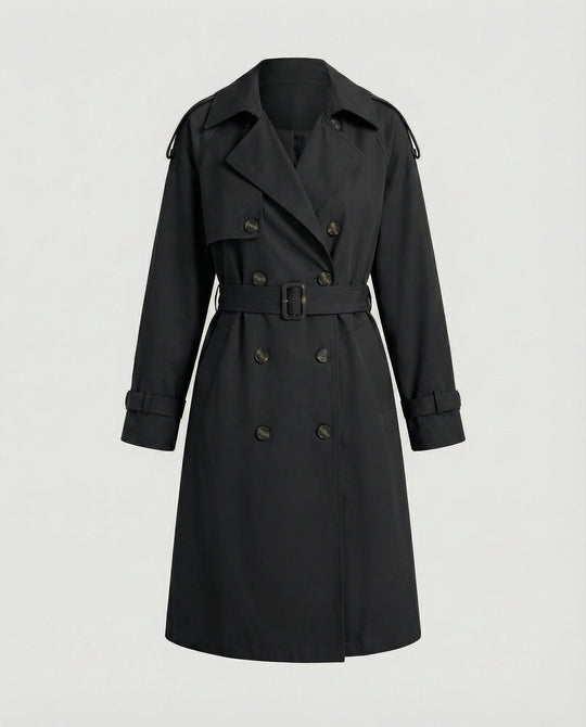Damen Damenmode doppelreihiger Trenchcoat mit tailliertem Bindegürtel und voluminösen Ballonärmeln EB