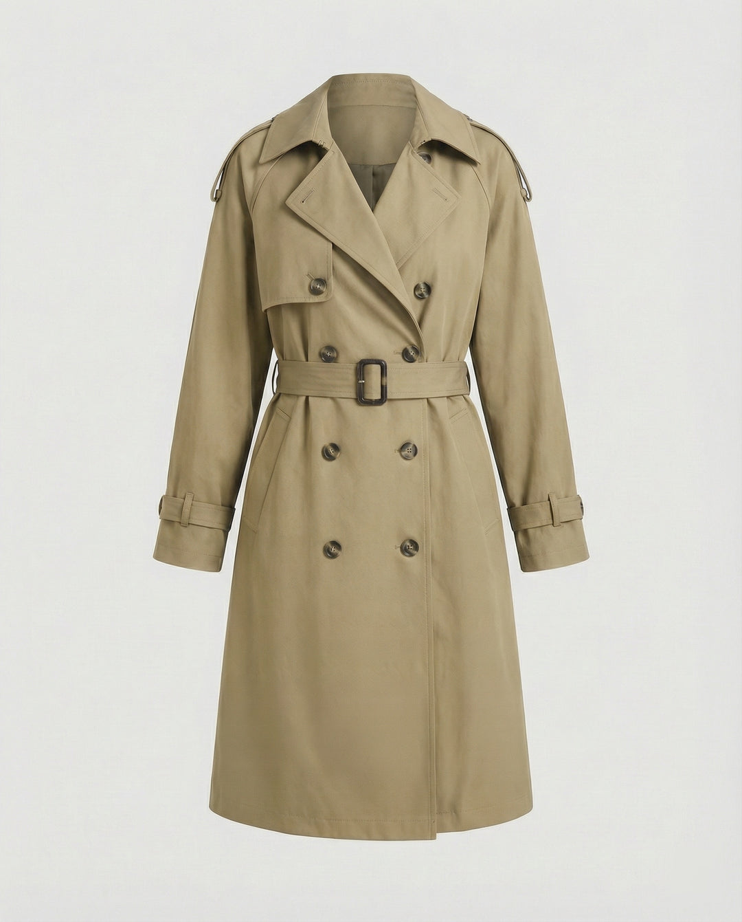 Damen Damenmode doppelreihiger Trenchcoat mit tailliertem Bindegürtel und voluminösen Ballonärmeln EB