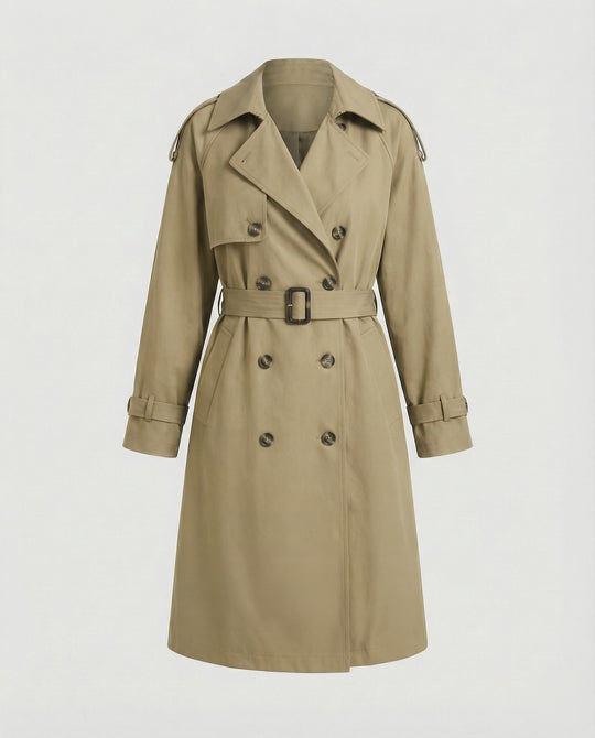 Damen Damenmode doppelreihiger Trenchcoat mit tailliertem Bindegürtel und voluminösen Ballonärmeln EB