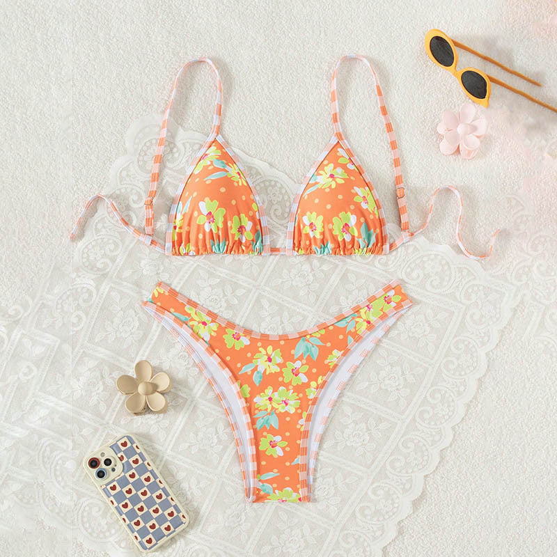 Damen floraler Triangel-Bikini mit verstellbaren Trägern EB