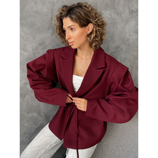Damen eleganter Oversized-Blazer mit Gürteldetail EB