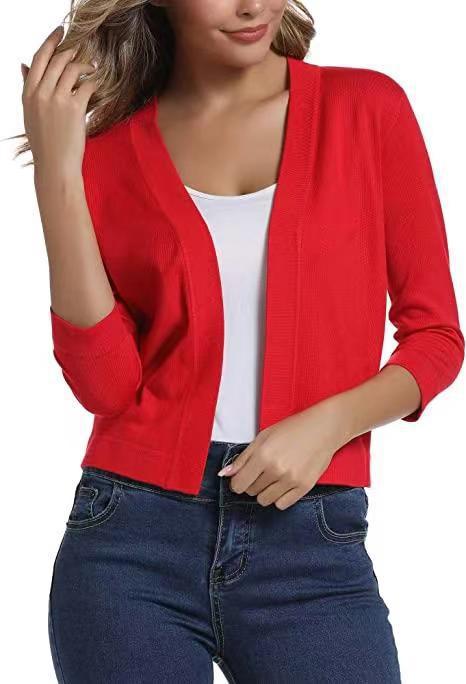 Damen nan offener Kurzcardigan mit dreiviertelärmeln und elastischem Saum EB