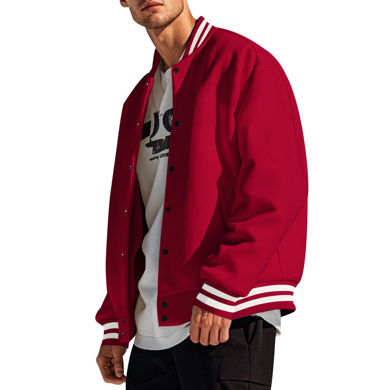 Herren nan schlanke Collegejacke im Collegestil mit Druckknopfleiste und kontrastierenden Rippbündchen EB