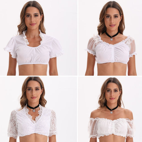 Damen nan bauchfreies Carmen Top mit geraffter Front und transparenten Puffärmeln EB