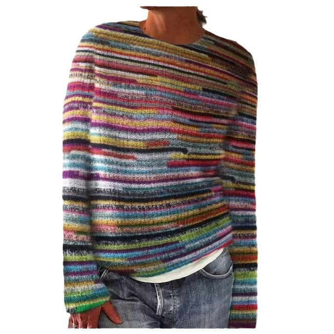 Damen nan bestickter Strickpullover mit reliefartiger Blumenstickerei und Rundhalsausschnitt EB