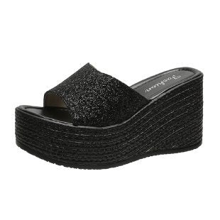 Damen Wedge-Pantoletten mit funkelndem Glamour-Design EB