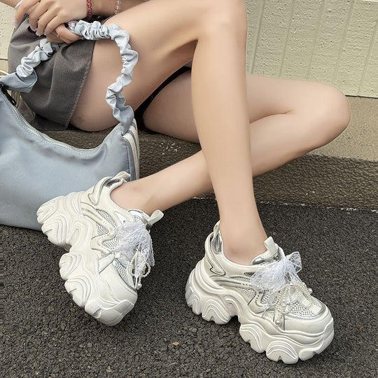 Damen Sportliche Chunky Sneakers mit reflektierenden Elementen EB