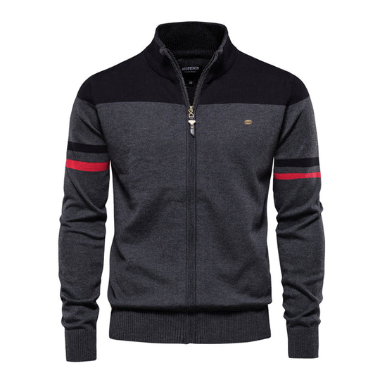 Herren Strickjacke mit modernem Zipper und sportiven Farbstreifen EB