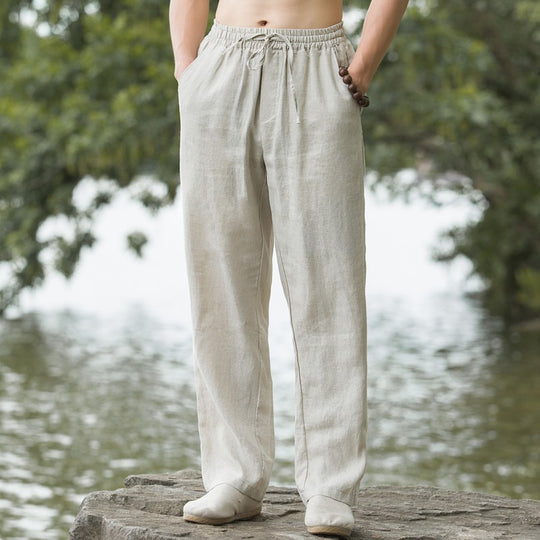 Herren lässige Leinenhose mit elastischem Bund und praktischen Seitentaschen EB