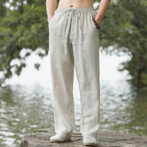 Herren lässige Leinenhose mit elastischem Bund und praktischen Seitentaschen EB