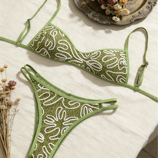 Damen Triangel-Bikini mit trendigem Stickmuster EB