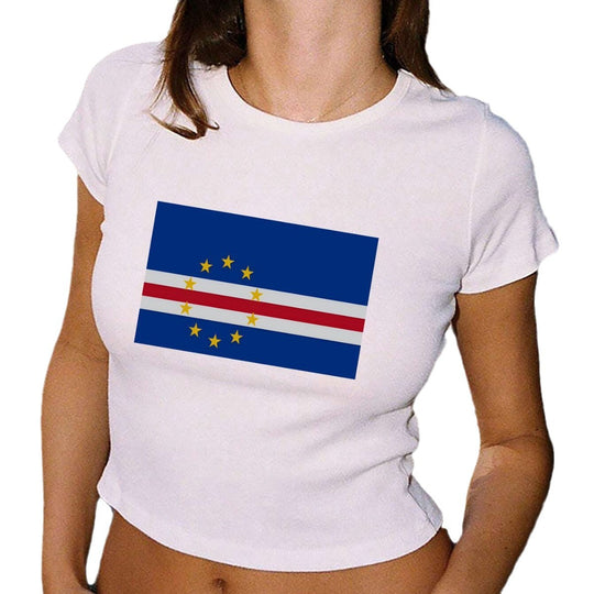 Damen Crop-T-Shirt mit kreativem Landesflaggen-Design EB