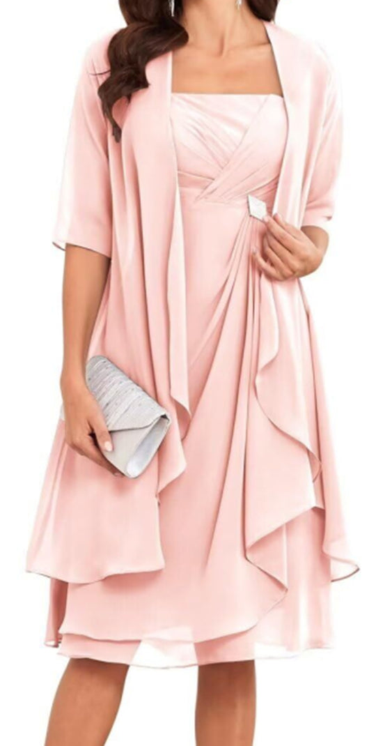Damen festliches Maxikleid mit einem eleganten Wickeldesign und transparenter Ärmeln Heidi-Mode