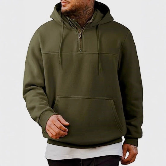 Herren nan Kapuzenpullover mit halbem Reißverschluss, Kängurutasche und gerippten Bündchen EB