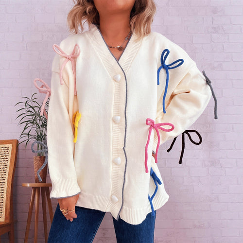 Damen Strickjacke mit bunten Schleifendetails EB