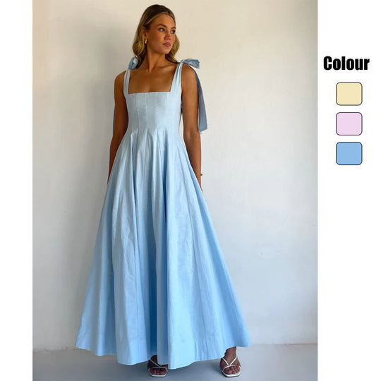 Damen Elegantes Maxikleid mit modernen Schulterbändern und fließendem Schnitt EB