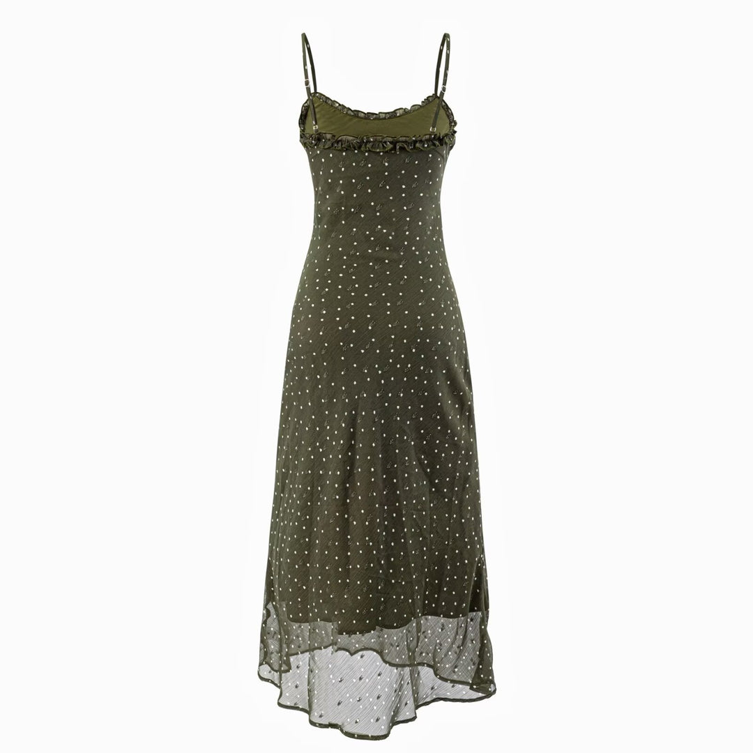 Damen Maxikleid mit zarten Spaghettiträgern und Punktmuster EB