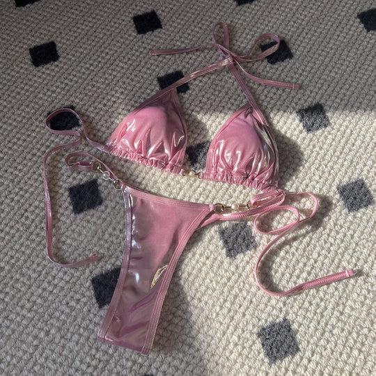 Damen Triangel-Bikini mit verstellbaren Trägern und glänzenden Akzenten EB