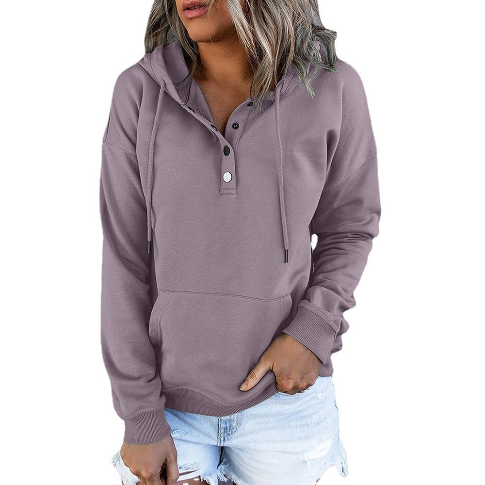 Damen Kapuzenpullover mit Knopfdetails und weichem Fleece-Material EB