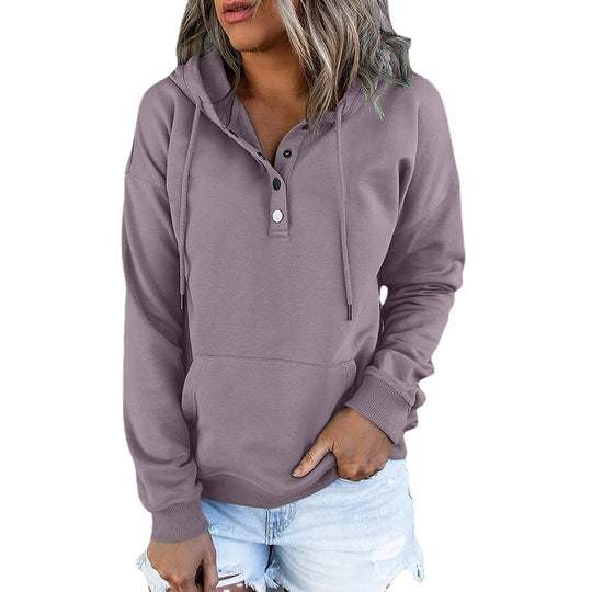Damen Kapuzenpullover mit Knopfdetails und weichem Fleece-Material EB
