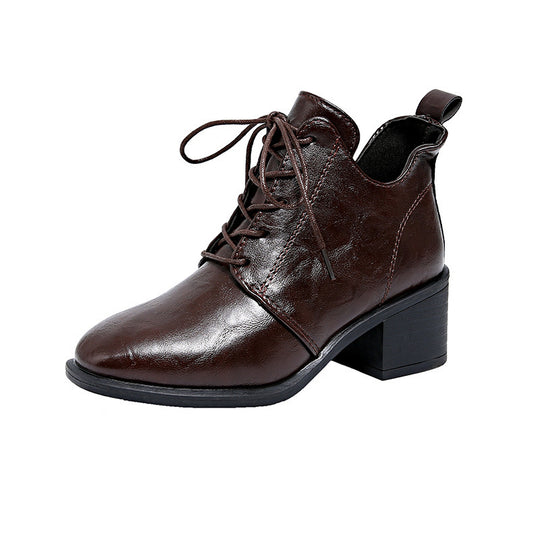 Damen Modische Schnür-Stiefeletten mit elegantem Blockabsatz EB