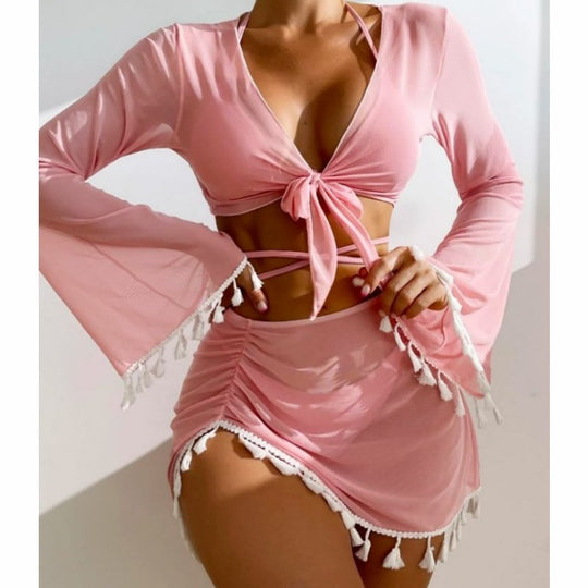 Damen Set aus luftiger Bluse mit langen Ärmeln und Taillenslip EB