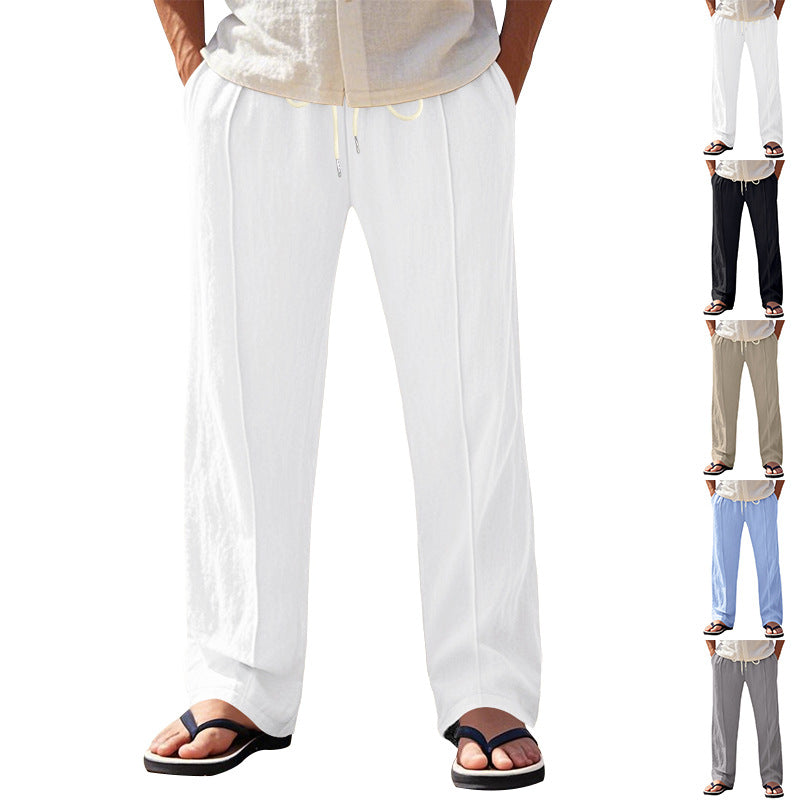 Herren nan relaxed-fit Sommer-Leinenhose mit Bügelfalte elastischem Tunnelzug und Seitentaschen EB