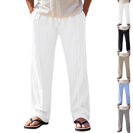 Herren nan relaxed-fit Sommer-Leinenhose mit Bügelfalte elastischem Tunnelzug und Seitentaschen EB