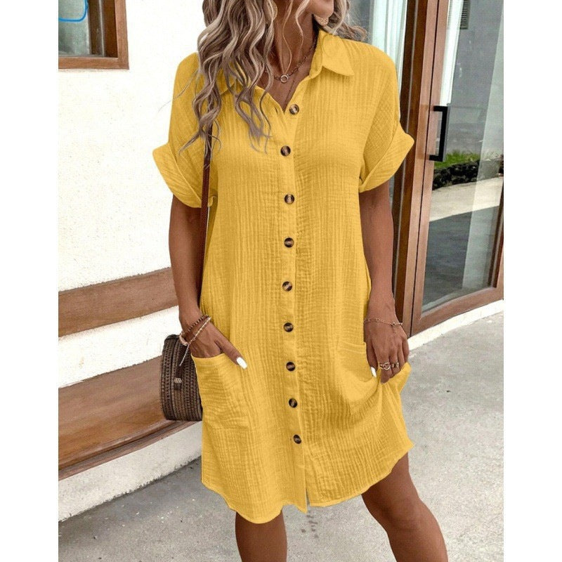 Damen Relaxed Fit Knopfkleid mit praktischen Taschen EB