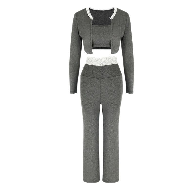 Damen elegantes zwei-teiliges Set mit Spitzenakzenten EB