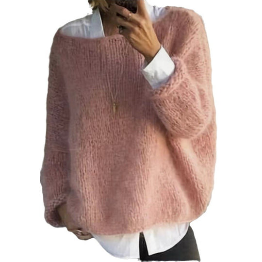 Damen Kuscheliger Oversized Pullover mit U-Boot-Ausschnitt EB
