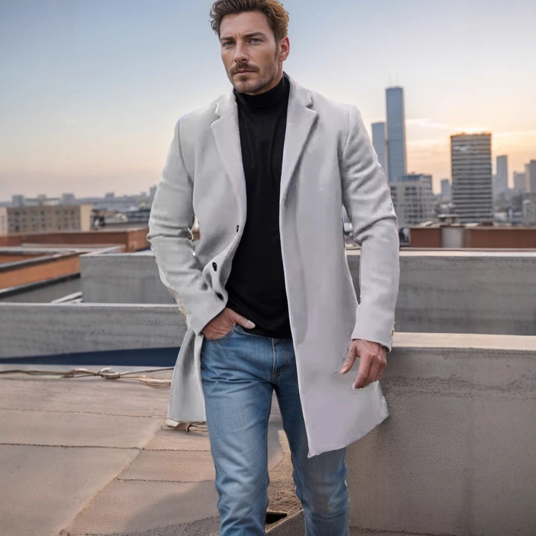 Herren nan midilanger Wollmix Mantel mit schlanker Silhouette und eleganter Knopfreihe EB