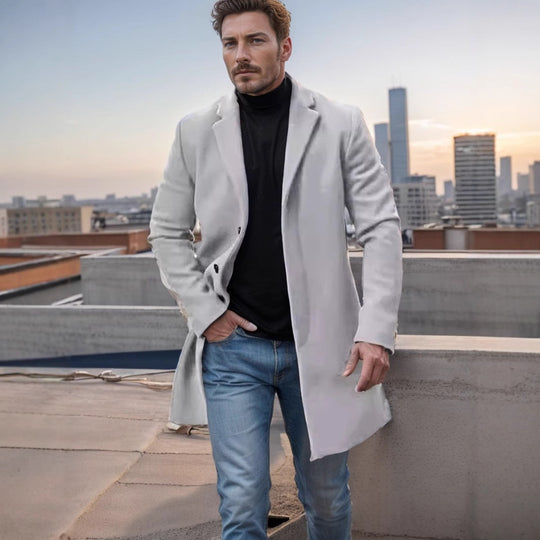 Herren nan midilanger Wollmix Mantel mit schlanker Silhouette und eleganter Knopfreihe EB