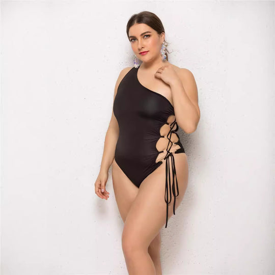 Damen Einseitiger Badeanzug mit verstellbaren Schnürdetails EB