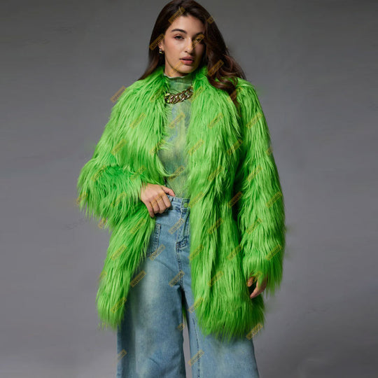 Damen Flauschiger Kunstpelzmantel im modernen Design EB