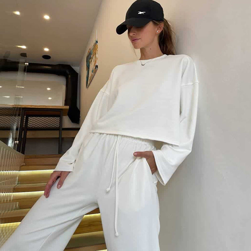 Damen lässiges Oversize-Lounge-Set mit weitem Crewneck-Sweater und elastischer Kordelbund-Jogginghose EB