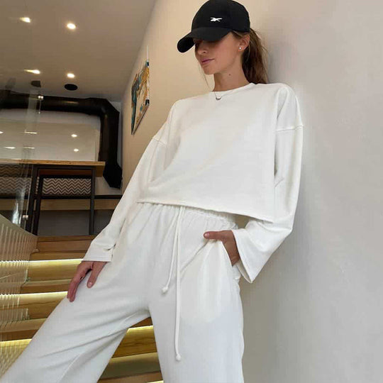 Damen lässiges Oversize-Lounge-Set mit weitem Crewneck-Sweater und elastischer Kordelbund-Jogginghose EB