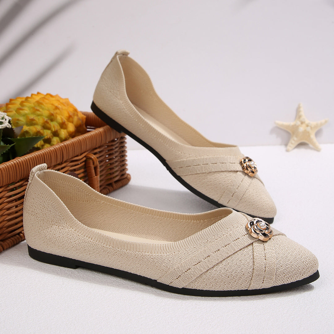 Damen Fashionable Ballerinas mit elegantem Blütenapplikation EB