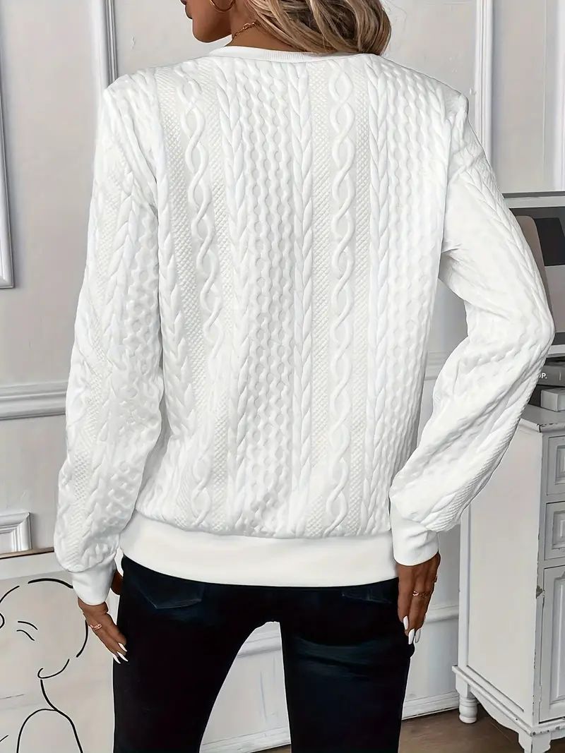 Damen Sweatshirt mit Zopfmuster und halbem Reißverschluss EB