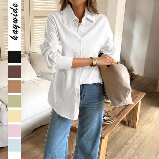 Damen nan oversized Leinen-Hemdbluse mit kastigem Schnitt und verdeckter Knopfleiste EB