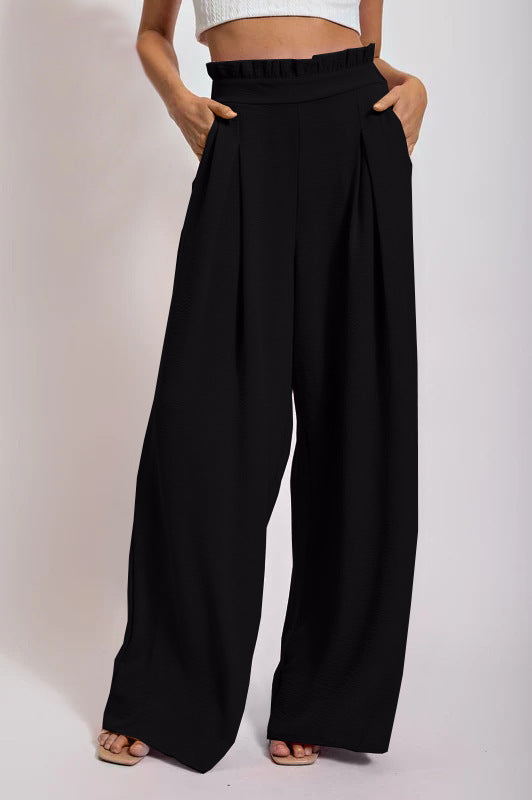 Damen Weite Culotte-Hose mit Falten und elastischem Bund EB