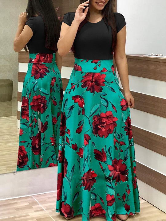 Damen Elegantes Maxikleid mit grafischem Druck und flexiblem Bund EB