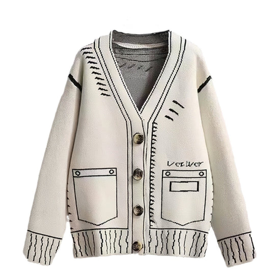 Damen Strickjacke mit kreativem Design und hochwertigen Knöpfen EB