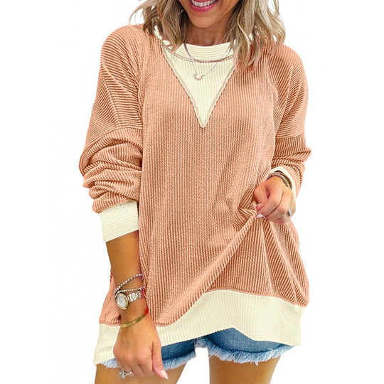Damen lässiger Pullover aus strukturiertem Material mit V-Ausschnitt EB